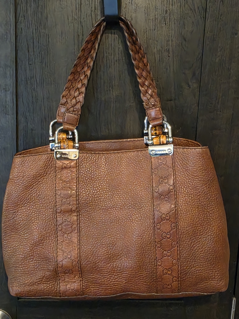 Gucci Brown Braided-Handle Leather Shoulder Tote